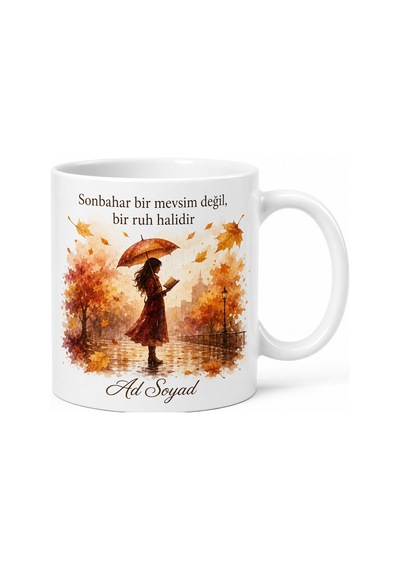 Sonbahar İnsanı Dökülen Yapraklar Hüzünlü Şiir Melankolik Mevsim Romantik Kupa Bardak Hediye Beyaz / Çok Renkli