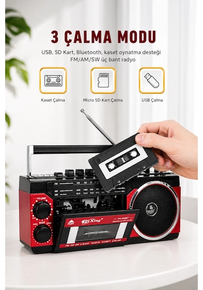 Puxing Px-250bt Usb/sd Girişli Nostaljik Radyo Kasetçalar - Ses Kayıt Özellikli Bluetooth Hoparlör