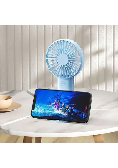 2 Adet Mini Fan,telefon Tutucu,portatif El Vantilatörü Mavi 9,3x19cm