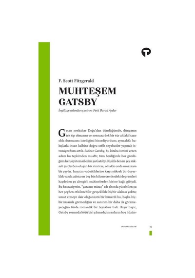 Muhteşem Gatsby - F. Scott Fitzgerald - Turkuvaz Kitap