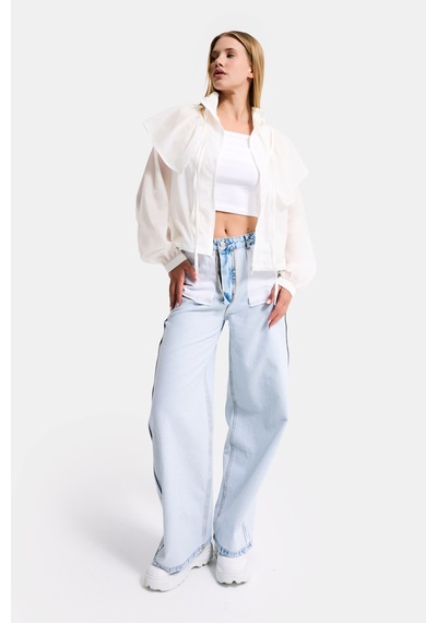 Itsbasic Kadın Ekru W5 Oversize Yakalık Detaylı Özel Kumaş Tasarım Yağmurluk Beyaz