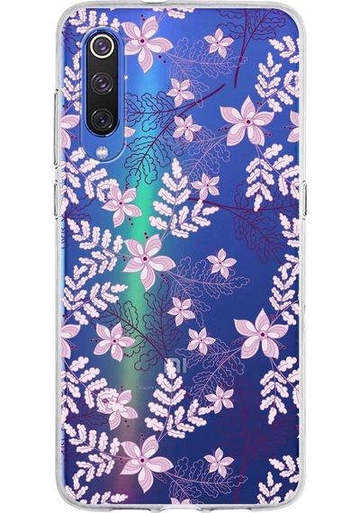 Xiaomi Mi 9 Uyumlu Kapak Floral Pudra Tasarımlı Şeffaf Silikon Kılıf