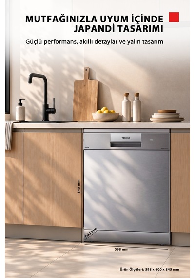 Toshiba DW-14F6ME SS TR Uv Hijyen Ve Breez Dry Kurutma 8 Programlı Bulaşık Makinesi Inox