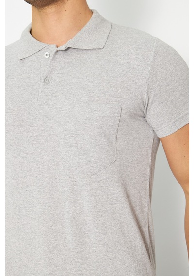 T-shirt Polo Yaka Kısakol %100 Pamuk Cepli Gri