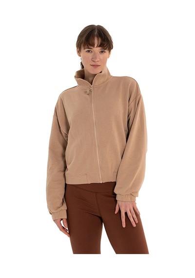 Inguz Dik Yaka Fermuarlı Sweatshirt Bej