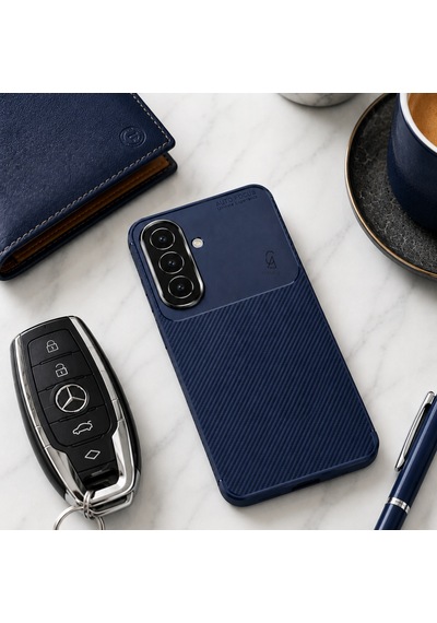 Samsung Galaxy A27 Uyumlu Kılıf Karbon Tasarım Kamera Korumalı Silikon Telefon Kılıfı Kapak Lacivert