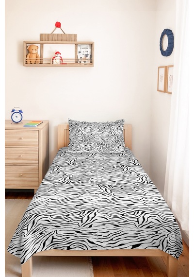 Zebra Siyah Genç Odası Tek Kişilik Dekoratif Pike Takımı - Bohem 160x220 Cm Kapitone Yatak Örtüsü Mistik Yün Rüyası