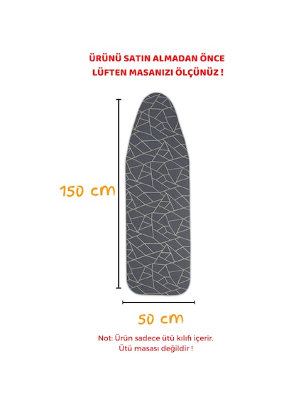Beylini Yanmaz Ütü Masası Kılıfı Hızlı Ütü Kılıfı Örtü Geometrik 50x150 Cm Koyu Gri