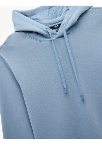 Koton Şardonlu Uzun Kollu Basic Kapşonlu Sweatshirt Mavi 6wam70015mk