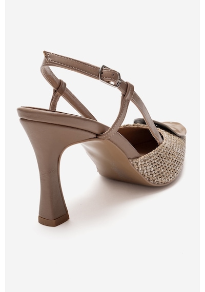 Luvishoes Levıa Vizon Hasır Dokulu Aksesuar Detaylı Kadın Topuklu Ayakkabı Vizon