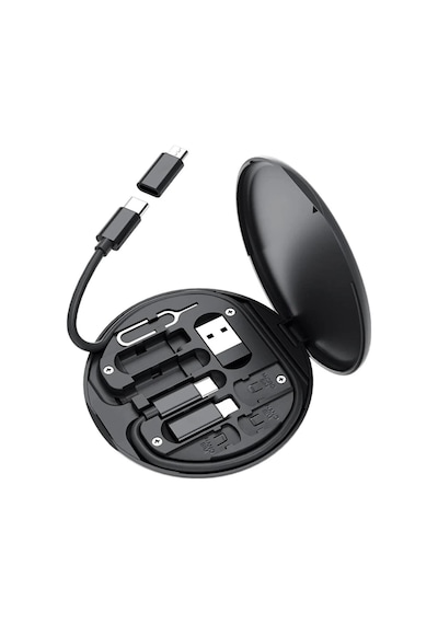60w Destekli Kablo Kutusu Seyahat Kablo Seti 5'i 1 Arada Usb Type-c Şarj Kablosu Seti Siyah