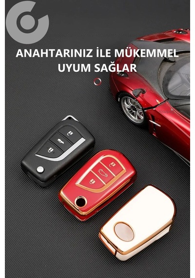 Toyota Corolla Auris Verso Avensis Hilux Tpu Anahtar Kılıfı 2017-2024 Beyaz-gold/