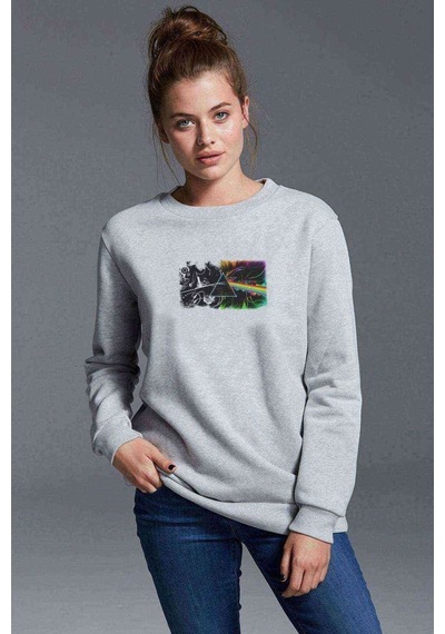 Pink Floyd Metal Rock Music Müzik Baskılı Gri Kadın Sweatshirt