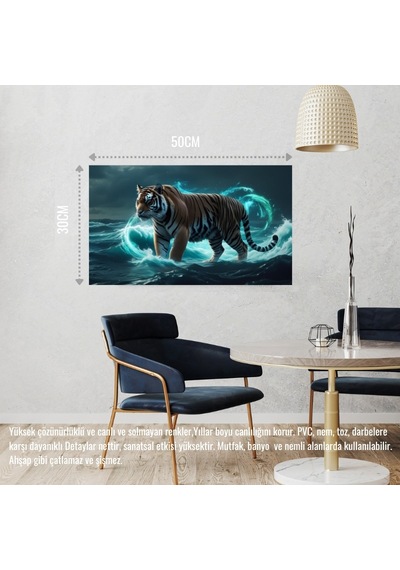 Kaplan Fırtınalı Bir Okyanusta 08 Çerçevesiz 50x30 Cm Pvc Tablo