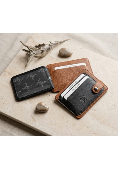Passtell %100 Hakiki Deri Trend Model Minimalist Unisex Kredi Kartlık Ve Cüzdan Ebatlar 11,5 Cm /8,5 Cm Siyah - Taba