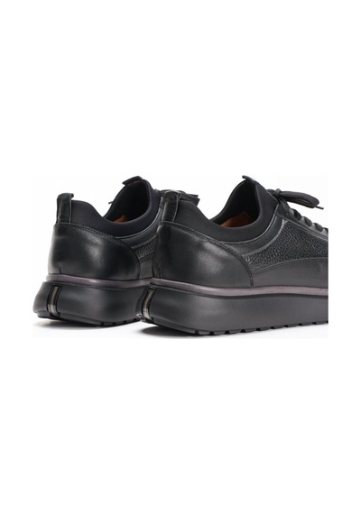 Fame Step Hakiki Deri Erkek Yürüyüş Ayakkabısı Casual Comfort Streç Yapı Bağcıksız Kullanım Ortopedik Günlük Rahat Taban Siyah Sneaker