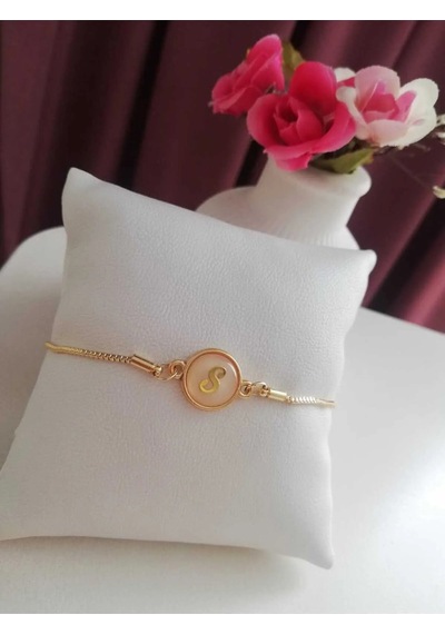 Altın Sedef Ayarlanabilir Kadın Gold Asansörlü S Harf Bileklik Renkli
