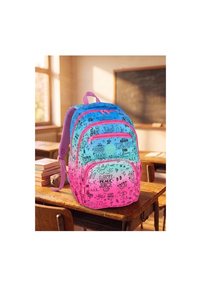 Krinkıl Kumaş Kız Çocuk Okul Çantası Ortopedik Su Geçirmez Çok Bölmeli Sırt Çantası Pembe Pembe