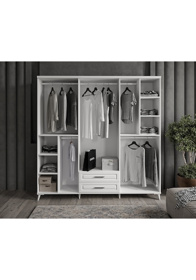 GuneyStore Sanat 6 Kapaklı Komple MDF Beyaz Gardırop GuneyStore Sanat 6 Kapaklı Komple MDF Beyaz Gardırop