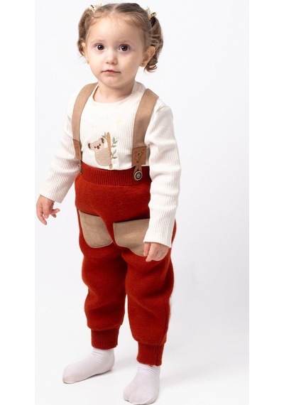 Bebicix Triko Askılı Koala Temalı Kaşkorse Esnek Badili Bereli Unisex Bebek Takım Kiremit