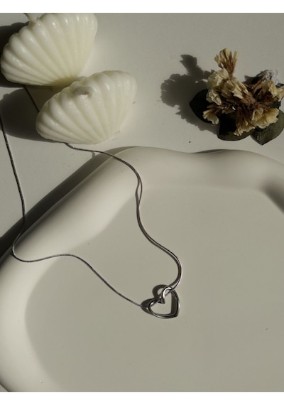 Çelik Kalp Figürlü Basic Kadın Kolye Gümüş Love Harmony - Silver Sevgililer Günü Hediyesi Gümüş