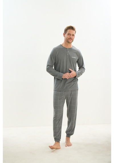 Sevim Erkek Uzun Kol Gri Melanj Pijama Takım C4t2n5o9 001