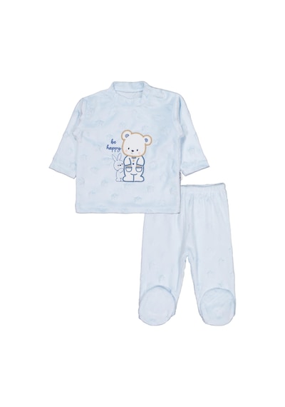 Albimini Tavşanlı Ayı Patikli 2li Pijama Takım 1-6 Ay Pijama Takımı - Mavi