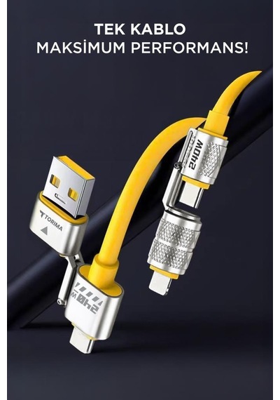 Torima U23 4 in 1 Silikon 240 W Usb-a/type-c Giriş type-c/lightning Çıkış Hızlı Şarj Data Kablosu