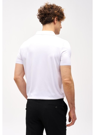 Beyaz Slim Fit Dar Kalıp Polo Yaka Düz Kısa Kollu Triko Tişört-16331 Beyaz