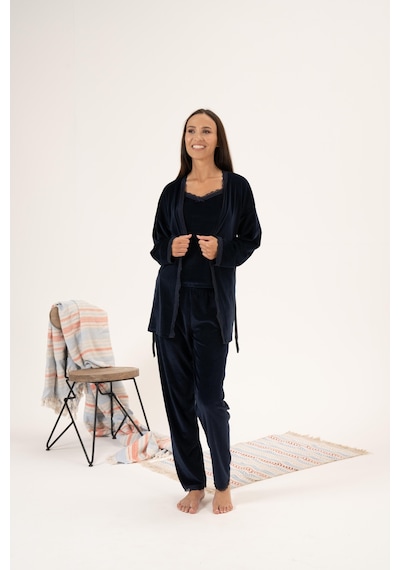 Estiva Kadın Kışlık 3 Parça Sabahlıklı Kadife Pijama Takımı 001
