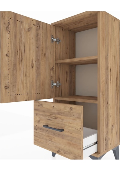 Arges Komodin 2 Raflı Tek Çekmeceli Tek Kapaklı 44x30x106 Çam-çam Atlas Çam