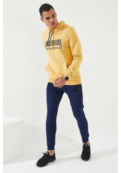 Tommy Life Hardal Nakışlı Kanguru Cep Standart Kalıp Kapüşonlu Erkek Sweatshirt - 87839 HARDAL Hardal