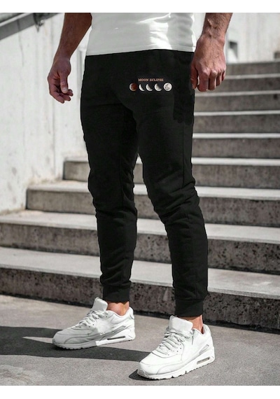 Moon Eclipse Eşofman Altı Jogger - Siyah Baskılı Lastik Paça Yüksel Bel Siyah Moon Eclipse Eşofman Altı Jogger - Siyah Baskılı Lastik Paça Yüksel Bel Siyah