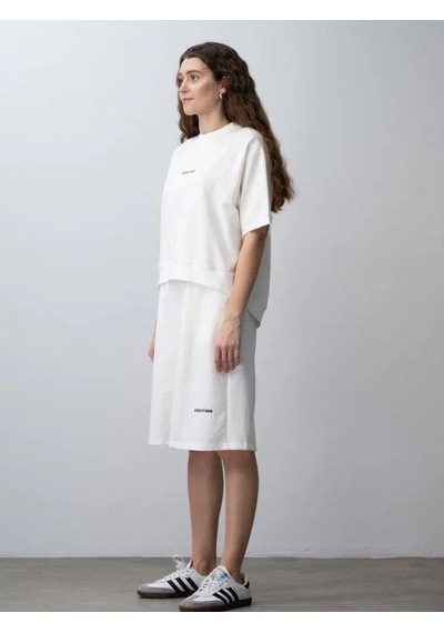 Zekids Kız Çocuk Pamuklu Tasarım Oversize T-shirt Şortlu Takım-15782 Ekru