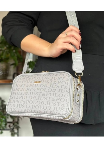 Just Polo Kadın Günlük Kullanıma Uygun Baskılı Ayarlanabilir Askılı Şık Omuz Çantası Ebat: 26 X 16 Cm Gri 78839733