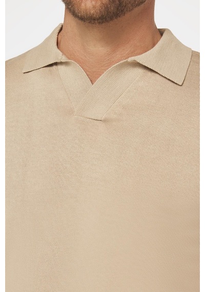 Tudors Slim Fit Dar Kesim Polo V Yaka Erkek Taş Triko Kazak-29583-taş Taş