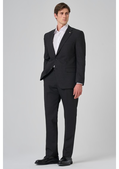 Morven Erkek Siyah Yünlü Trend Desenli Dynamic Fit Mono Yaka Takım Elbise 26mc001015001 Siyah