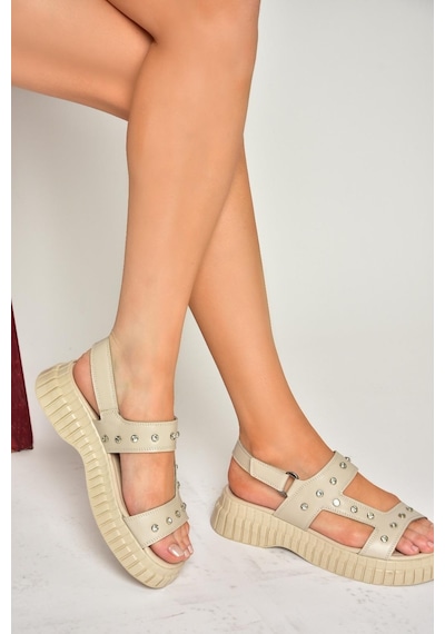 Fox Shoess610576609 Bej Kalın Tabanlı Kadın Sandalet Bej
