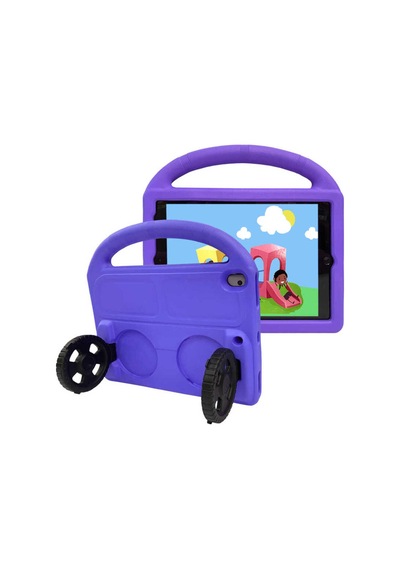 İpad Pro 10.5 7.nesil Uyumlu - Casetr Wheel Car Tekerlek Standlı Tablet Eva Silikon Kılıf-mor Arka Kapak