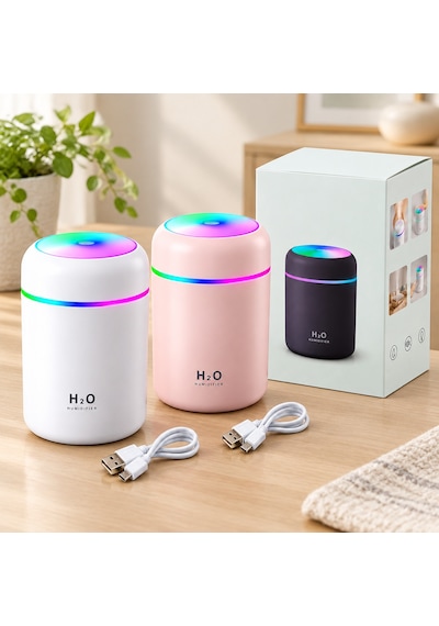 Mini Usb Hava Nemlendirici 300ml - Işıklı Taşınabilir Aroma Difüzör Çok Renkli