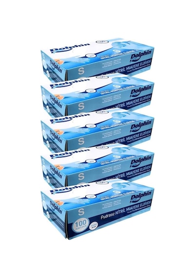 Dolphin Tek Kullanımlık Lateks Pudrasız Nitril Muayne Eldiveni Mavi S 5 x 100'lü