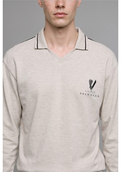 Defacto Vıkıngs Valhalla Boxy Fıt Baskılı Sweatshırt H1527ax26augr369 Gri-gr369