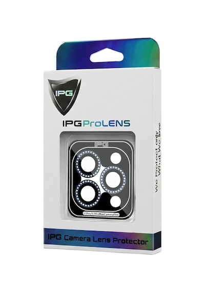 Apple iPhone Uyumlu 17 Pro / Apple iPhone Uyumlu 17 Pro Max İçin Ipg Prolens Kamera Lens Koruyucu Elmas Taş Çerçeveli, Kırılmaz Cam Lacivert