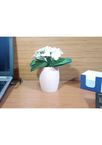 Vazoda Beyaz Yapay Çiçek Dekoratif Pembe Petek Desenli Poliresin Vazo Dahil 8 x 8 x 15 CM