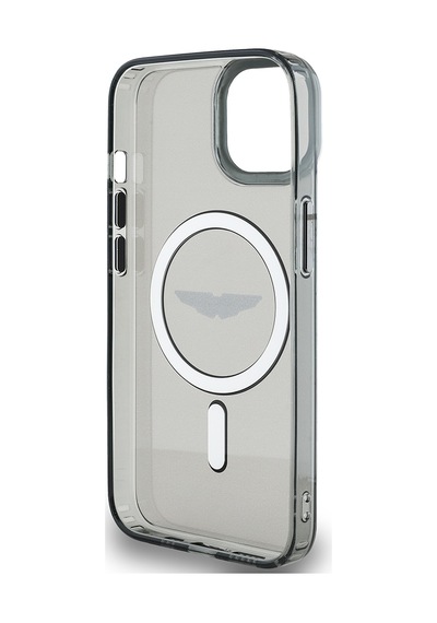 Apple Uyumlu iPhone 14 Kılıf Aston Martin Lisanslı Magsafe Iml Baskı Logolu Metal Düğmeli Kapak Siyah