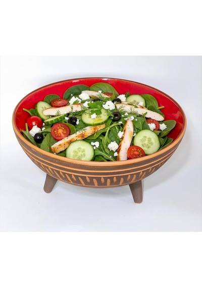 Dekoratif Sunum Kasesi, Seramik Ayaklı Sunum Kasesi, Servis Kasesi, Servis Tabağı, Kase, Tabak Kırmızı, 20 Cm