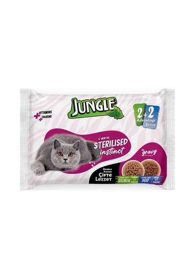 Jungle 100 4'lü Pouch Kedi Maması Kısır Somon & Biftek Jngf-002 24'li Paket