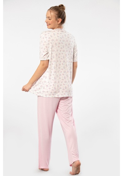 Türen 3370 Kadın Büyük Beden Kısa Kollu Pijama Takım-pembe Pembe