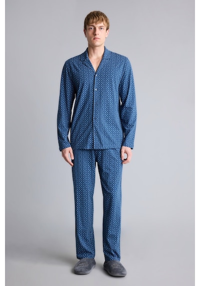 Defacto Regular Fit Mikro Desenli Uzun Kollu 2li Pijama Takımı I2466ax26aunv164 Lacivert-nv164