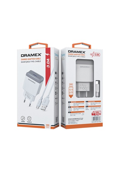 Dramex D30T 3.0A Type-C Şarj Adaptörü + Şarj Data Kablosu
